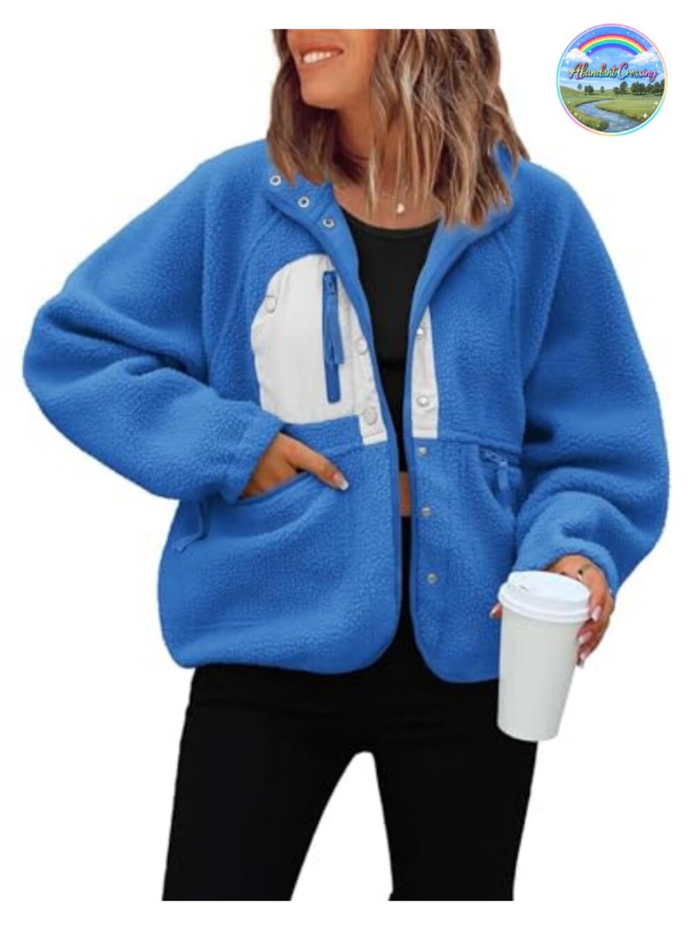 ReachMe Womens Button Down Cropped Fuzzy Fleece Jacket Loose Fit